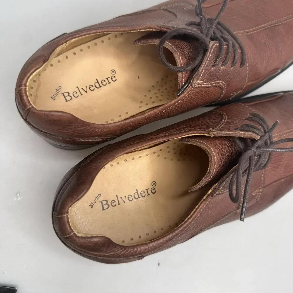 Belvedere Studio Oxford Shoes Mens 9.5 EEE Brown Leather Split Toe EUC
